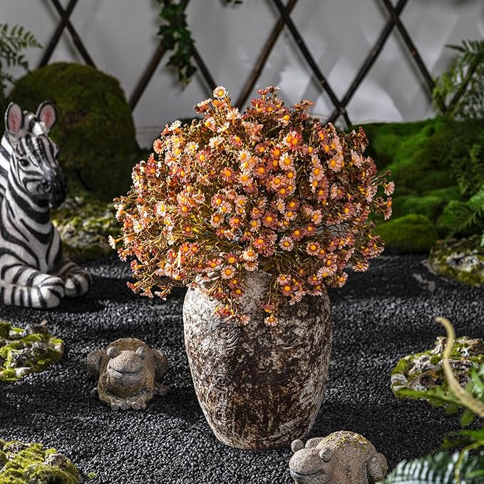 Artificial Daisy Flowers for Outdoor 16 Bundles Faux Daisy Flower UV Resistant No Fade Floral for Home Indoor Outside Garden Porch Window Box Balcony Yard Porch Fall Decor (Brown)