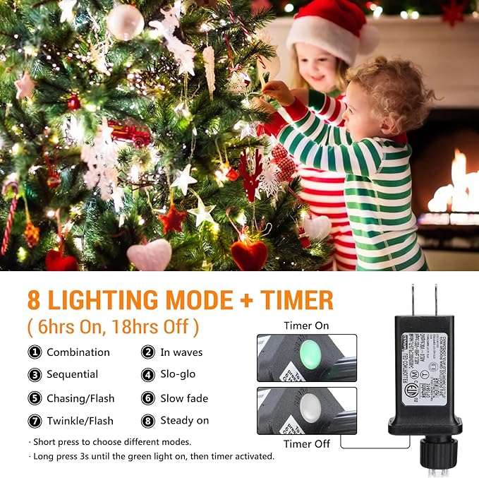 Toodour Christmas Lights Outdoor, 213ft 600 LED String Lights, Timer, Waterproof 8 Modes Outdoor Christmas String Light - Twinkle Light for Tree Home Garden Yard Wedding Party Xmas Decor(White)