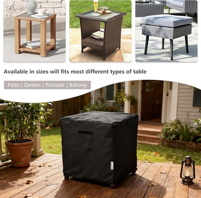 Patio Ottoman Cover,25W x 25D x 18H inch,Waterproof Square Patio Small Side Table Cover,Suitable for 3-Piece Outdoor Wicker Patio Bistro Set Side Table