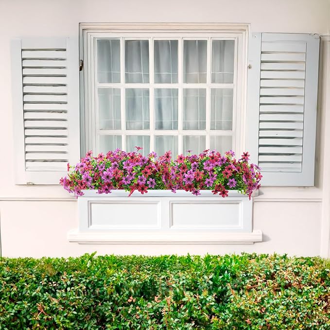 Artificial Flowers for Outdoors, 12 Bundles Multicolor Faux Silk Flower Spring Summer Decoration, Artificial Plants Fake Outdoor Flowers UV Resistant No Fade for Home Planter Porch Patio Yard Decor