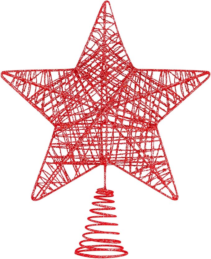 Christmas Tree Topper, 10" Glittering Xmas Star Treetop for Holiday Indoor Ornament Christmas Tree Decoration(Red)