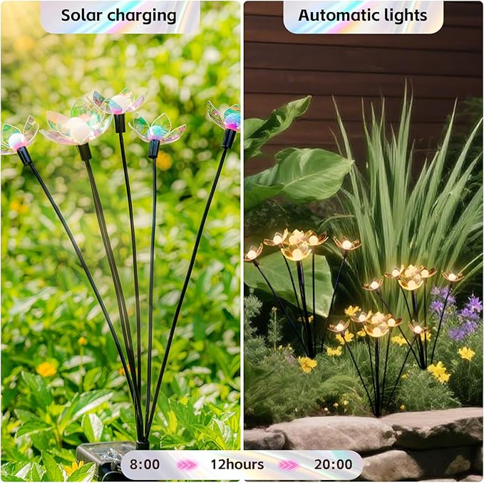 Solar Lights Outdoor, Solar Firefly Swaying Light with Flower, Garden Decor Lights, IP65 Waterproof, 2 Lighting Modes, Yard Patio Pathway Decoration, Gifts for Women, Grandma (4Pack 24LED)