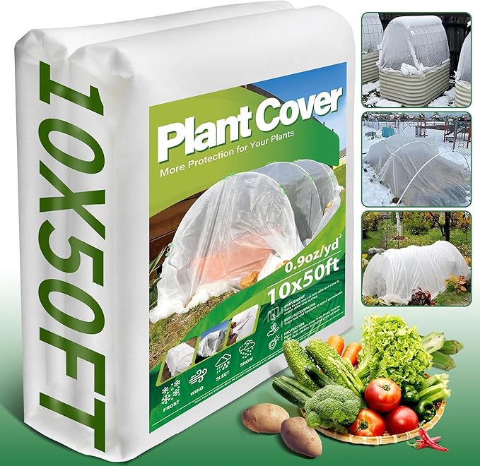 Avalution Plant Covers Freeze Protection, 10x50 FT Frost Cloths for Outdoor Plants, 0.9 oz/yd² Reusable Frost Blankets for Outdoor Plants, Row Covers for Vegetables Season Extension