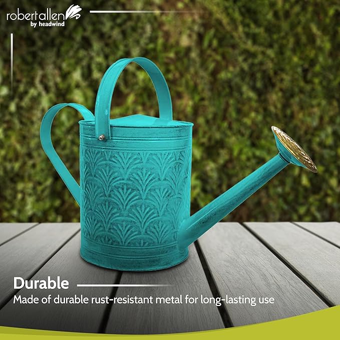Headwind Aurora Surf Blue Metal Watering Can 2 Gallon – Galvanized Vintage Large Watering Metal Can for Indoor & Outdoor Garden Use by Robert Allen