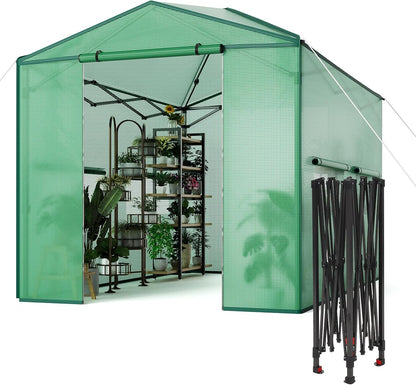 8 X 12 FT Portable Greenhouse for Indoor & Outdoor Plants, 96 X 144 Inches Durable PE Cover Pop-Up Green House Kit with Zippered Doors, Mesh Windows,Grow Tent for All Seasons - Easy to Assemble,Green