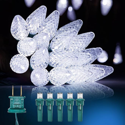 C9 LED Christmas Lights Outdoor, 97ft 150 LED Waterproof Strawberry Christmas Decorations String Lights, Plug in Vintage Christmas Tree Lights for Outside, Roof, Patio, Wedding, Party, Pure White