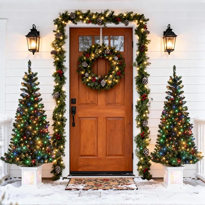 5FT Small Christmas Tree, Artificial Christmas Tree with 130 Colorful Lights & Lighting Base, Prelit Christmas Tree for Home & Office Xmas Decor with 10 Modes Lighting, Timer Operated Operated