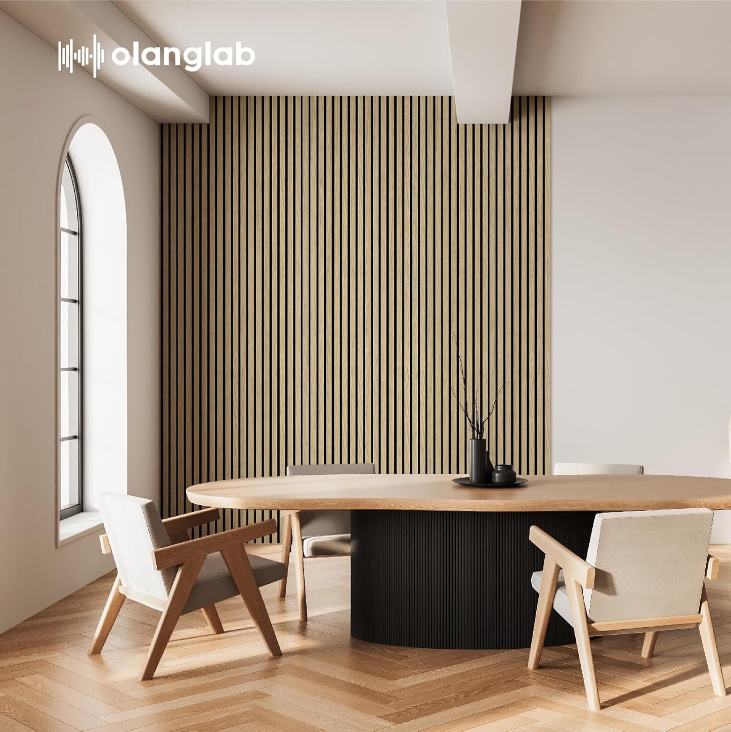 Olanglab Wood Slat Wall Panels 4 Pack, Wooden Acoustic Wall Panels, 94.5"x12.6" Each 3D Wall Panels for Interior Wall Decor (Warm Oak-Extendo Trio)