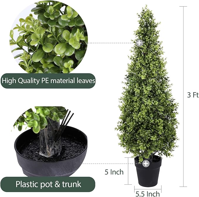 3FT Artificial Boxwood Topiary Tree Fake Topiary Potted Plants for Home Office Garden Indoor Outdoor Decoration 35INCH(2PACK)