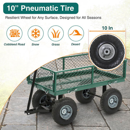 FDW Garden Cart Streel Heavy Duty 500 LBS Capacity，Utility Cart Wagon with Removable Sides and 180°Rotating Handle for Yard, Lawn and Garden Hauler (Green)