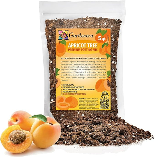 Gardenera Premium Apricot Potting Soil Mix - Ideal Nutrient Blend for Growing Robust, Flavorful, and Bountiful Apricots - 5 Quart