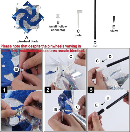 Hausse 10 Pack Reflective Pinwheels with Stakes, Extra Sparkly Pin Wheel for Garden Decor, Bird Repellent Devices Deterrent to Scare Birds Away from Yard Patio Farm, Blue