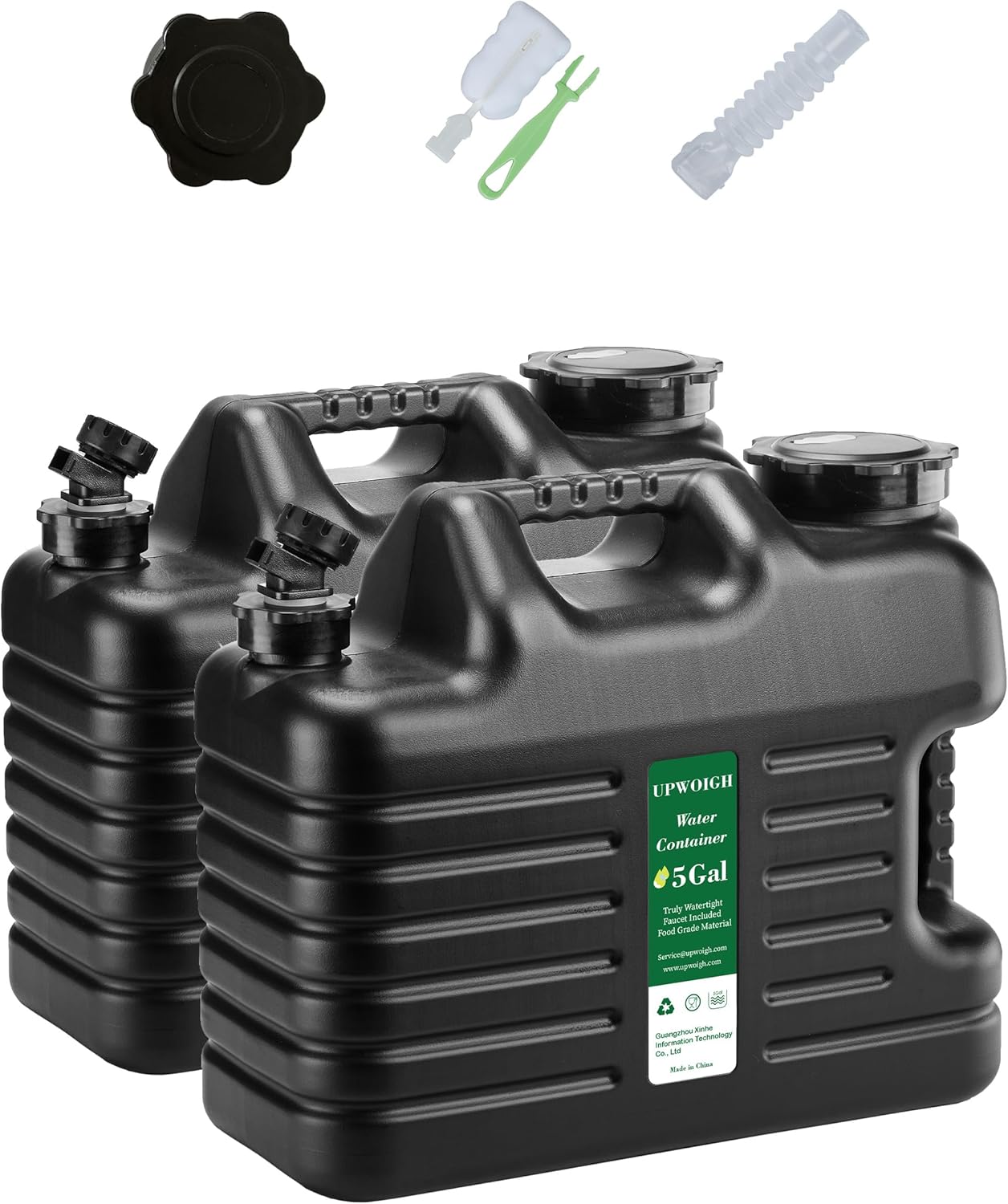 UPWOIGH 5 Gallon Water Jug Set of 2, Camping Water Container, Truly No Leakage Water Storage, Large Military Black Water Tank,BPA Free Portable Emergency Overlanding Gear for Outdoors Hiking