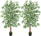 GTIDEA 2 Pcs 5ft Ficus Artificial Trees, Tall Faux Trees Indoor with Natural Trunk and Fake Silk Tree Fake Plants for Home Fall Decor Living Room Outdoor Balcony House Office (Included Dried Moss)