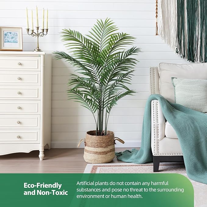 Artificial Areca Palm Plant 5Ft Fake Tropical Palm Tree, Perfect Faux Dypsis Lutescens Plants in Pot for Indoor Outdoor House Home Office Garden Modern Decoration Housewarming Gift,1Pcs