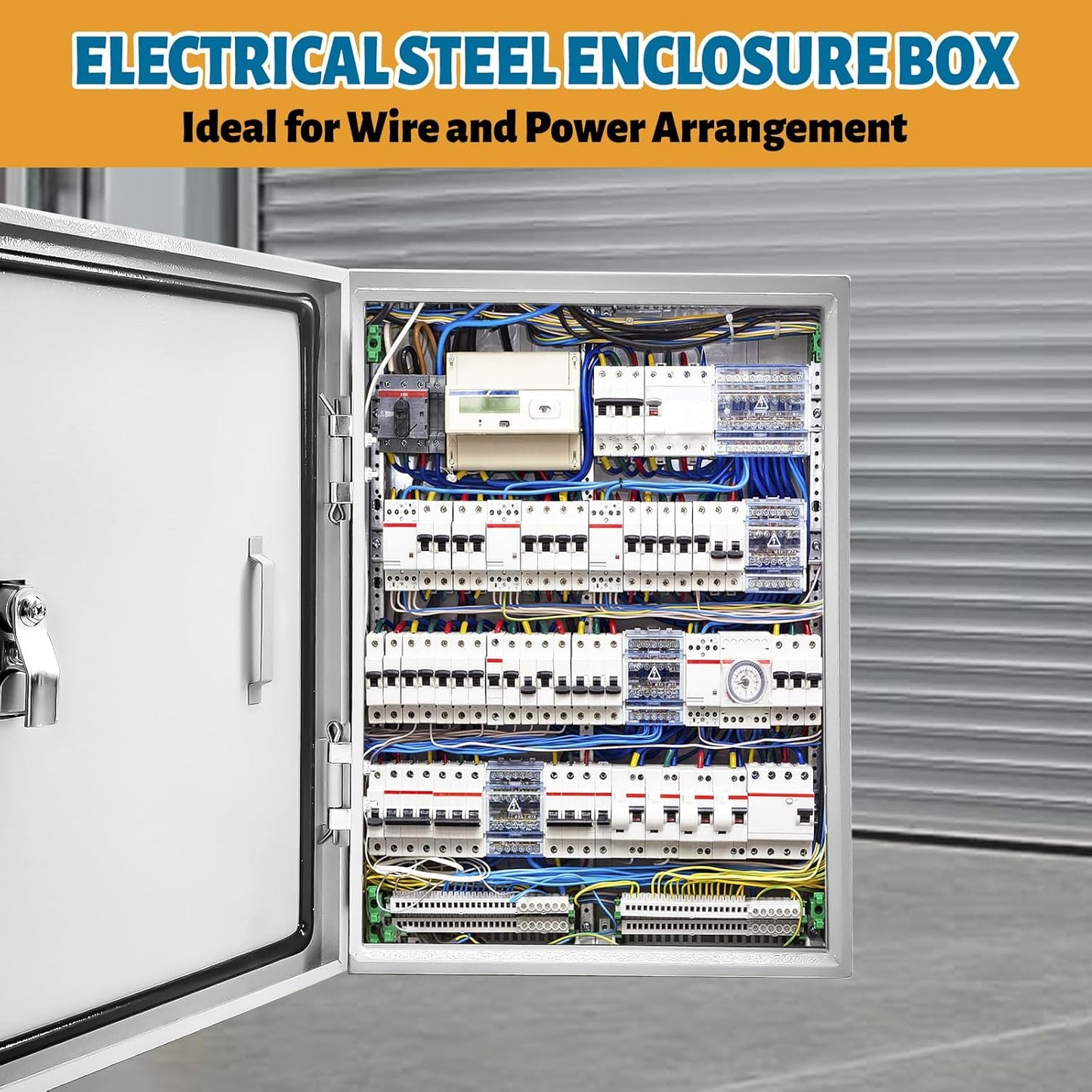 Outdoor Electrical Box 24 x 16 x 12''D NEMA 4X Enclosure Steel Box, Waterproof & Dustproof Outdoor/Indoor Lockable Electrical Junction Box, with Mounting Plate