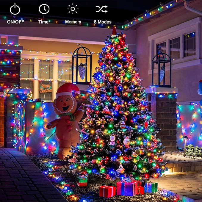 Upgraded 4Pack 160FT 400 LED Battery Operated Christmas String Lights Outdoor/Indoor, Timer & 8 Modes with Green Wire Christmas Tree Lights, Waterproof Fairy Lights for Xmas Tree Garden(Multicolor)