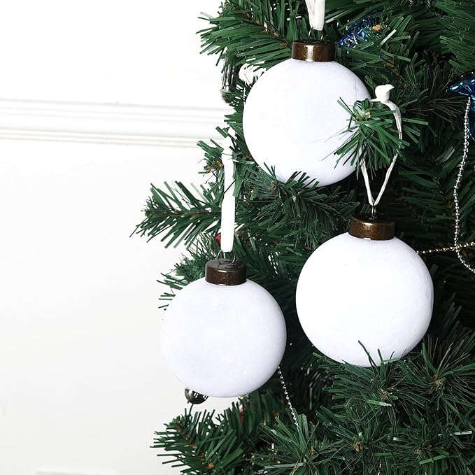6 PcsVelvet Christmas Balls Bulk Shatterproof Plastic Christmas Tree Decorations for Decorative Hanging Baubles (6, White, 3.94Inch)
