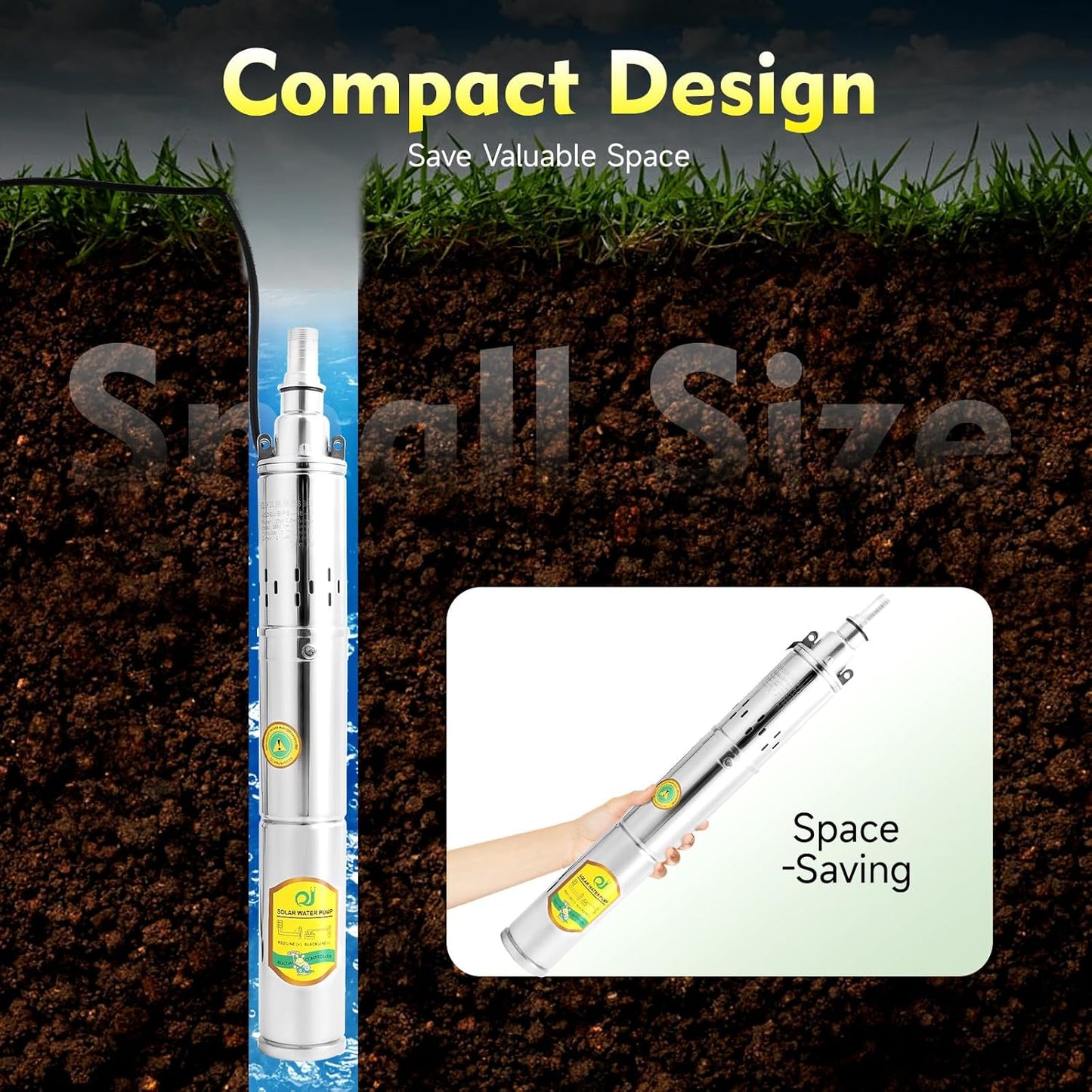 Solar Water Pump Deep Well, DC 24V 370W Stainless Steel Screw Pump 213ft Lift 2850 RPM Flow Deep Well Submersible Solar Water Pump Farm Ranch Irrigation Pump Kit