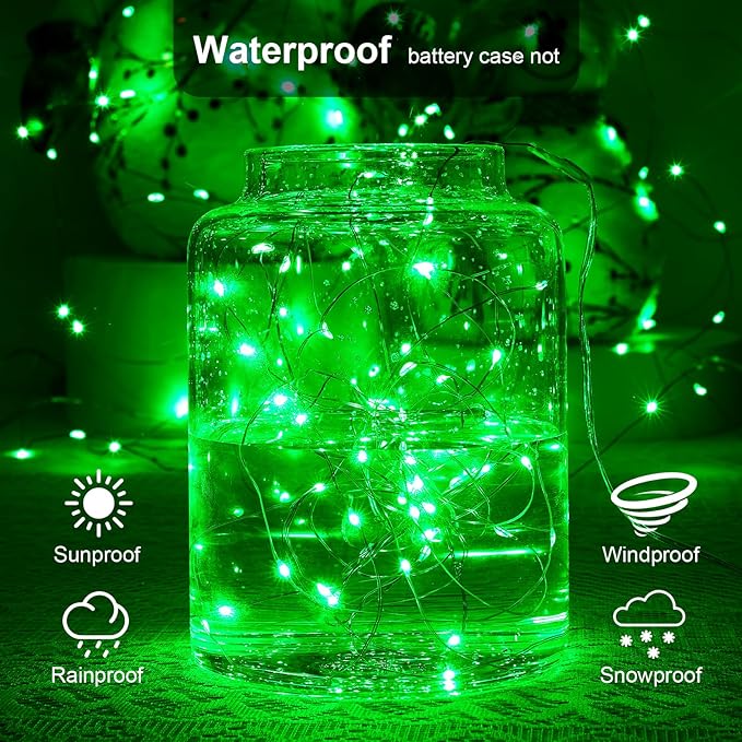 1 Pack 16.4ft Battery Operated String Lights with Timer, Green with Synchronized Twinkle Mode, Fairy Lights Battery Powered, 50 LEDs, Idea for Christmas Bedroom Party Wedding