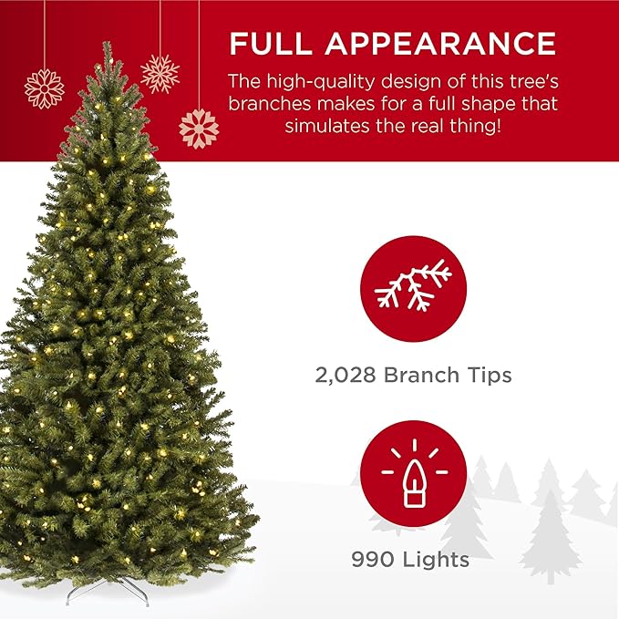 Best Choice Products 9ft Pre-Lit Spruce Artificial Holiday Christmas Tree for Home, Office, Party Decoration w/ 900 Incandescent Lights, 2028 Branch Tips, Easy Assembly, Metal Hinges & Foldable Base