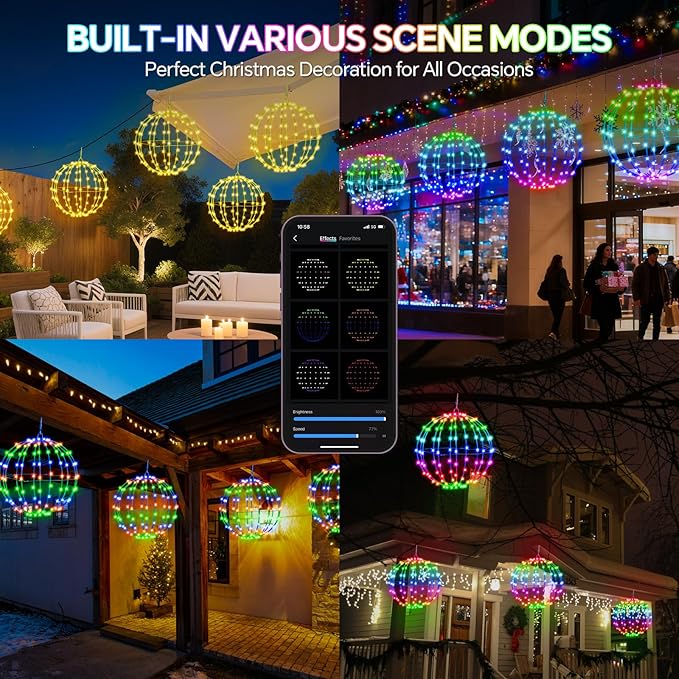 3 Pack Smart LED Christmas Ball Lights, 12 Inch 108 LED Foldable Color Changing Sphere Lights with App & Remote Control, Waterproof Hanging Light Balls Outdoor for Holiday Patio Tree Decor
