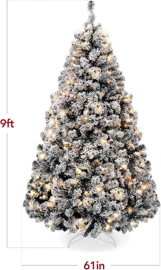 Best Choice Products Pre-Lit Black Christmas Tree, 9ft Artificial Flocked Full Fir Tree, Holiday Decoration w/ 900 Lights, 2,094 Branch Tips