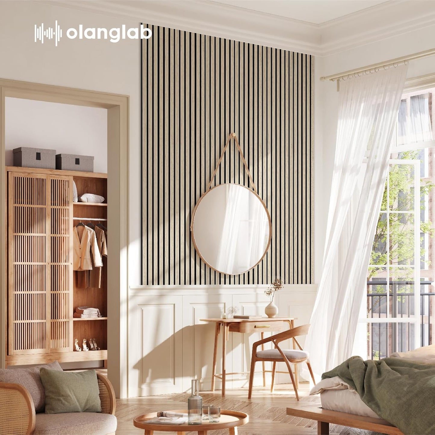 Olanglab Wood Slat Wall Panels 4 Pack, Wooden Acoustic Wall Panels, 94.5"x12.6" Each 3D Wall Panels for Interior Wall Decor (Light Oak-Extendo Trio)