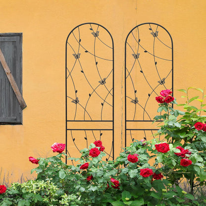8 Pack Metal Garden Trellis for Climbing Plants, 86.7" Tall Rustproof Outdoor Trellis Panel with Butterfly Design, Decorative Black Iron Plant Support for Vine, Rose, Flower, Garden Wall
