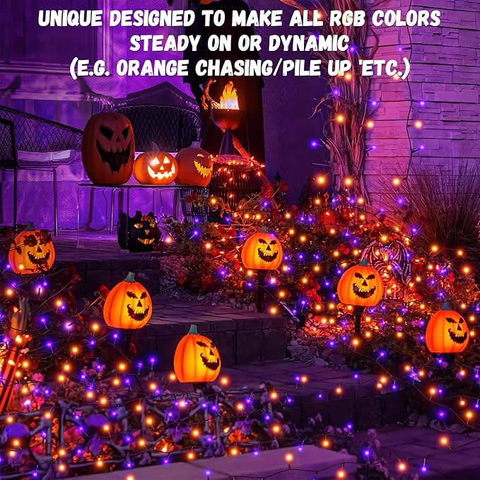 200LED Orange and Purple String Lights 63 Ft Halloween Light 8 Modes Twinkle Waterproof Light for Party Garden Indoor Outdoor Decor