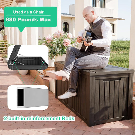180 Gallon Waterproof Outdoor Storage Box,Resin Deck Box,Lockable Outside Storage Box Container for Patio Furniure,Garden,Tools (180 Gallon,Black)