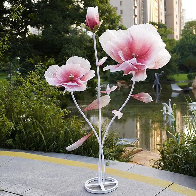 Giant Flowers for Decoration,Large Fake Flower with Standing Stems and Base,Big Artificial Flowers for Home Decor,Wedding Background Decor,Shop Window Display,Banquet,Garden Party (red)