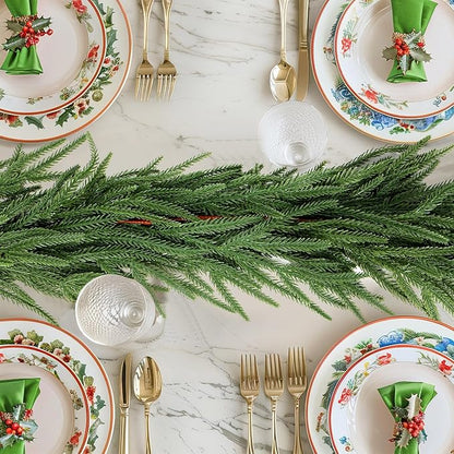 Faux Norfolk Pine Christmas Garland – Real Touch Greenery Artificial Cedar Christmas Garland for Fireplace Mantel, Staircase, Door Frame, Holiday Indoor Winter Décor (9FT-1Pack)