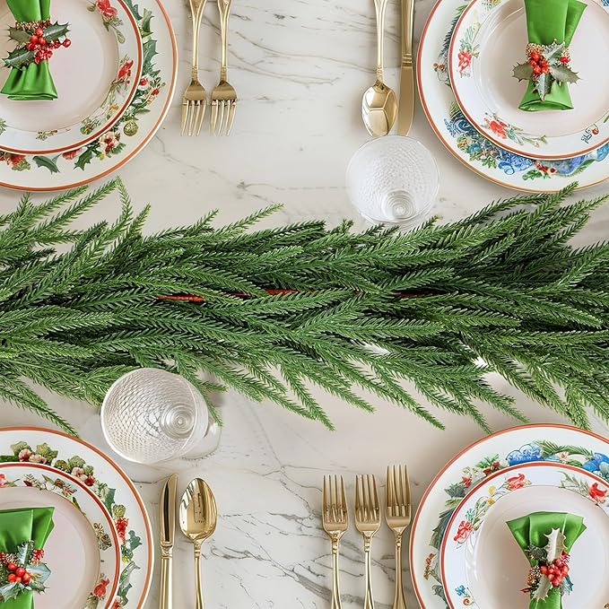 Faux Norfolk Pine Christmas Garland – Real Touch Greenery Artificial Cedar Christmas Garland for Fireplace Mantel, Staircase, Door Frame, Holiday Indoor Winter Décor (5FT)