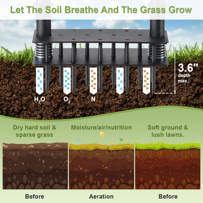 Lawn Aerator,39 inch Long Aerator Lawn Tool,Save Labour Core Aerator with 14 Steel Spikes,Manual Push Grass Aerator for Lawn and Garden,Yard