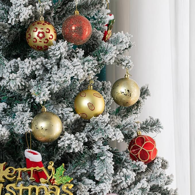 16CT Leopard Christmas Ornaments,Shatterproof Red and Gold Christmas Decorations, Lage Baubles Ornaments Hanging Decor for Xmas Tree Home Party Festivals (80MM/3.15'')