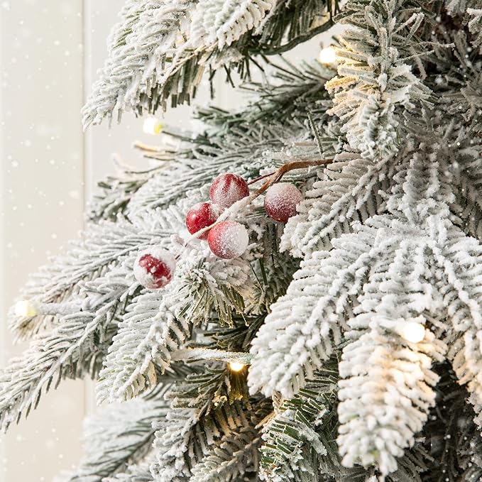 Glitzhome Christmas Porch Tree Set of 2, 5ft Prelit Artificial Christmas Tree with 150 Warm White Lights and 480 PE&PVC Branch Tips, Flocked Potted Christmas Tree for Xmas Indoor Outdoor Decor