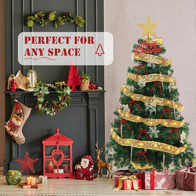 6FT Premium Christmas Tree, Large Spruce Artificial Holiday Xmas Tree with 1,000 PVC Branch Tips for Home, Office, Party Decoration, Metal Hinges & Foldable Base, Easy Assembly,Green