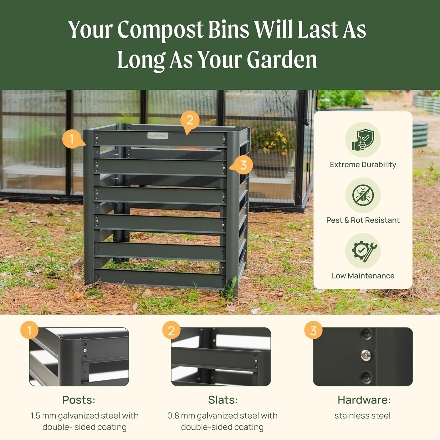 Vego Garden 32" Tall Modular Compost Bin 90" x 30" x 32"