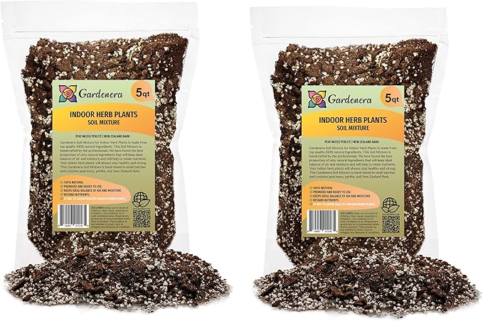 Gardenera Soil Mixture for Indoor Herb Planters - 10 Quart - Specially Blended Soil Mixture for Planting and Growing Indoor Kitchen Herbs Indoors (2 Bags of 5 Quart)