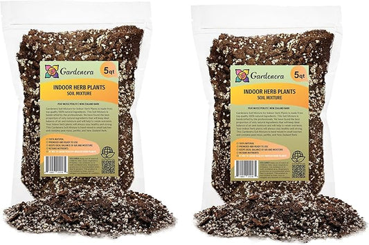Gardenera Soil Mixture for Indoor Herb Planters - 10 Quart - Specially Blended Soil Mixture for Planting and Growing Indoor Kitchen Herbs Indoors (2 Bags of 5 Quart)