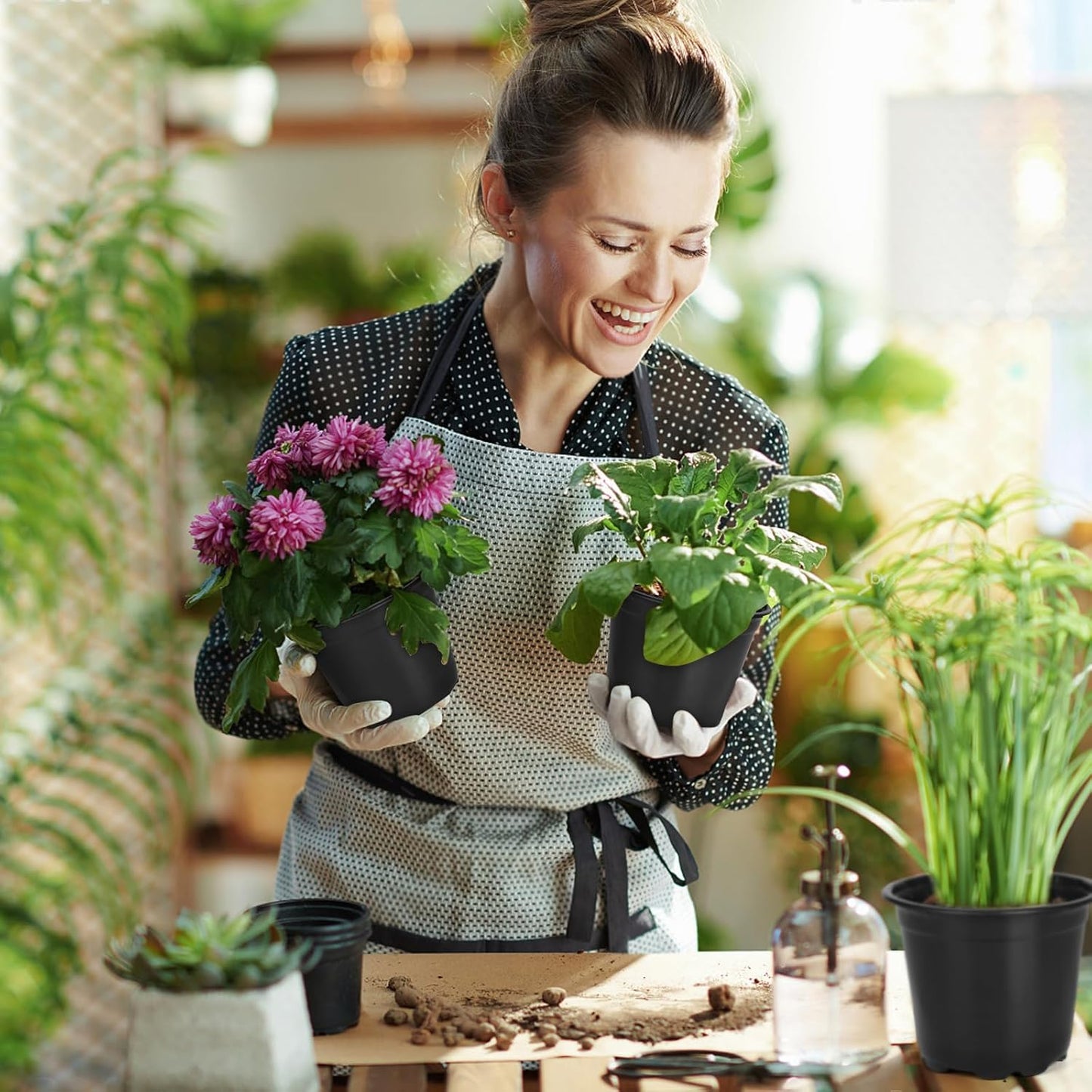 60 Pack 3 Inch Nursery Pots for Plants, Plastic Seeds Starter Pots with Drainage Holes, Small Plastic Plant Nursery Pots for Succulents Seedling Cutting Transplanting (60, 3 Inch)