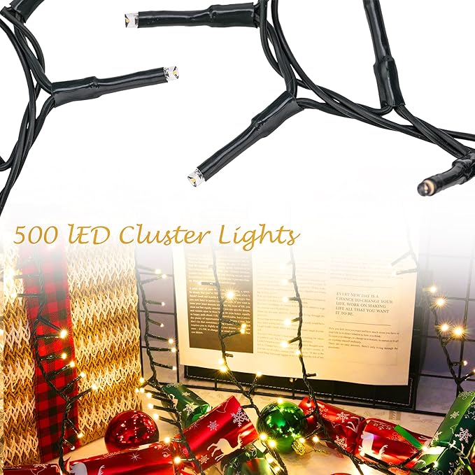 AWQ 500 LED 49 FT Christmas Cluster Lights, Multi & Warm String Lights Plug in with 11 Modes, Timer & Memory Function Extendable for Indoor Outdoor Wedding Party Christmas Decoration (500)