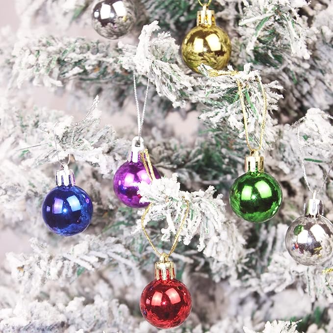 144 PCS/1.18 inch Christmas Tree Ornaments, Christmas Ball Decoration Set Color Mixing（Red Green Gold Blue Rose red Silver） Christmas Ball Shatterproof Hanging Tree Ornament Set