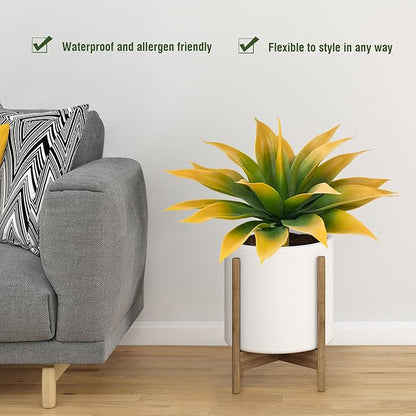 Artificial Agave Plants,Large UV Resistant Fake Agave Planters for Indoor and Outdoor Decorating Tropical Plant Succulents Greenery Indoor Decor (2Pack,18" Yellow)