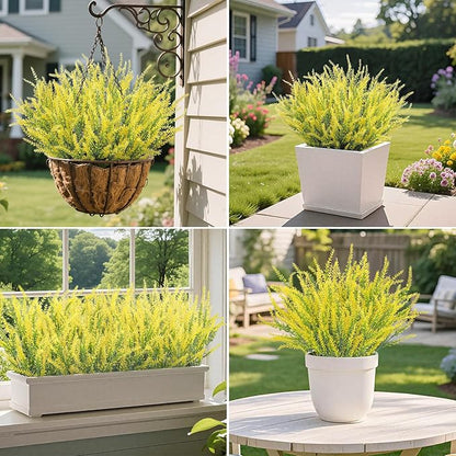 Ouddy Decor 12 Bundles Artificial Lavender Fake Flowers Faux Plastic Plants for Home Wedding Kitchen Garden Patio Window Box Office Table Centerpieces Indoor Outdoor Decor, Yellow