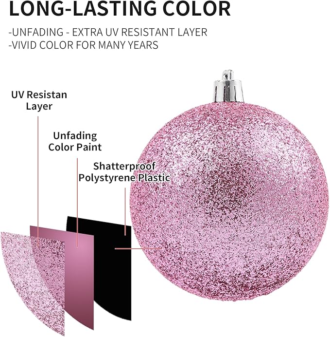LANGXUN 36pcs Light Pink Christmas Tree Decorations Balls, Bolas De Navidad, 2025 Christmas Decor, Indoor Outdoor Shatterproof Christmas Ornaments, Xmars Party Wedding Suppiles