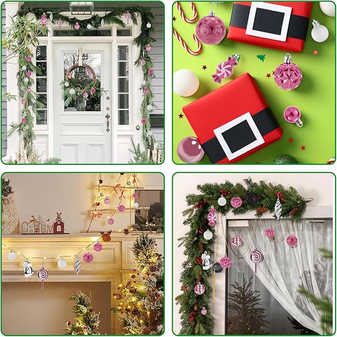 Shatterproof Christmas Ball Ornaments Set, 130 Pack Christmas Tree Decorations, Assorted Hanging Christmas Balls Bulk for Holiday Indoor Outdoor Xmas Party Decor (130 Pink)