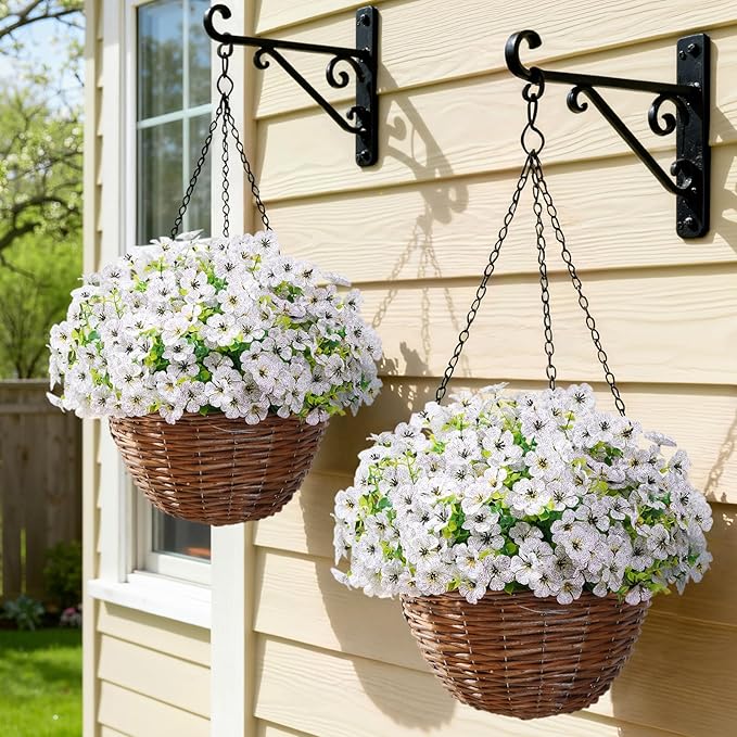 Lifewit Artificial Flowers for Outdoor Indoor, 24 Bundles Plastic Fake Flowers Daisy with Eucalyptus Leaves for Home Garden Decor, Porch, Window Box(White)