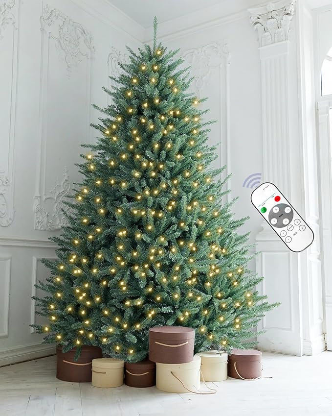 Pre-lit Christmas Tree 10FT Premium Spruce Artificial Remote Control with 1500 Dual Color LED Lights, Full Hinged Fir Xmas Tree Multicolor and White Lights 10 Feet Holiday